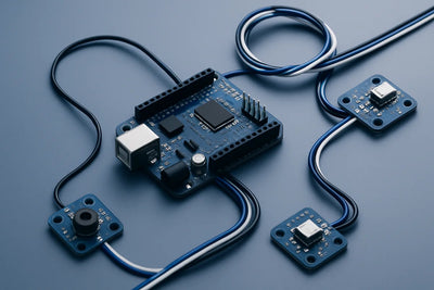 A controller board wired to three sensor modules using different connection groupings