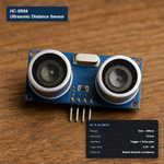 HC-SR04 ultrasonic distance sensor module with key specs: 2cm–450cm range, ~0.3cm accuracy, trigger/echo interface, 3.3–5V logic.