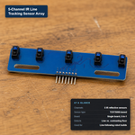 5-channel TCRT5000-based IR line-tracking sensor array board, shown with its key specs.
