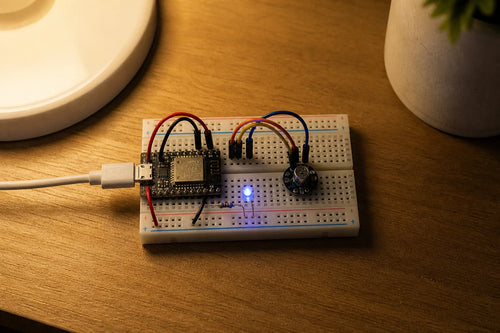 Wake-word voice command recognizer breadboard build with ESP32-C3 SuperMini and INMP441 I2S microphone module