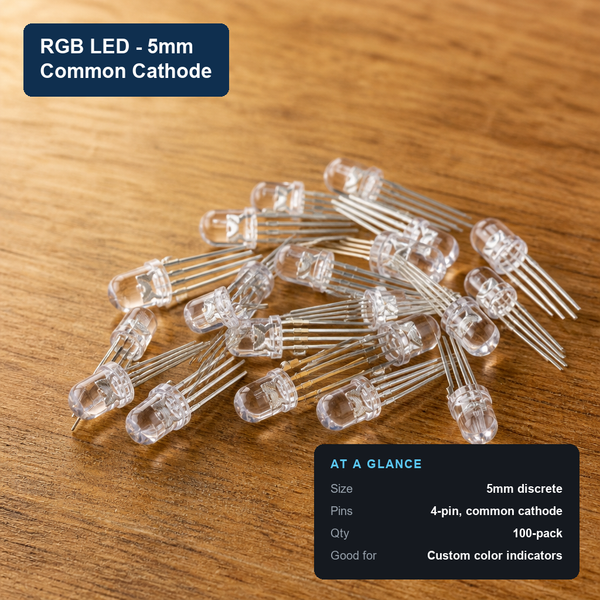 5mm common-cathode RGB LED discrete through-hole component, 4-pin