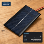 6V mini solar panel with at-a-glance spec card showing ~1W output for remote sensor node power